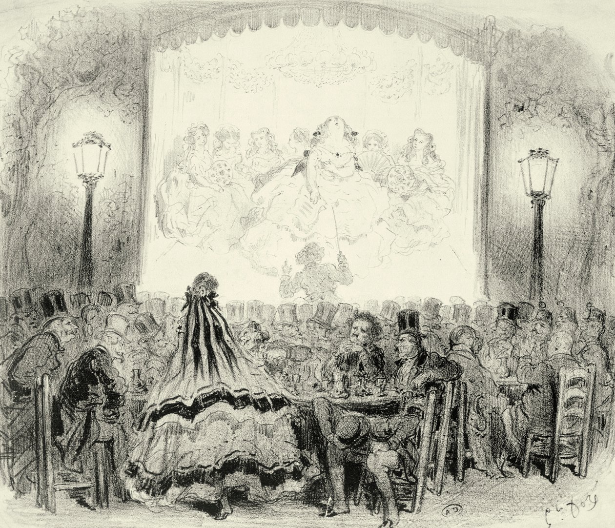 Sala de concertos de café na França, de Paul Gustave Dore" (1832-1883), ca. 1865, gravura. de Gustave Dore