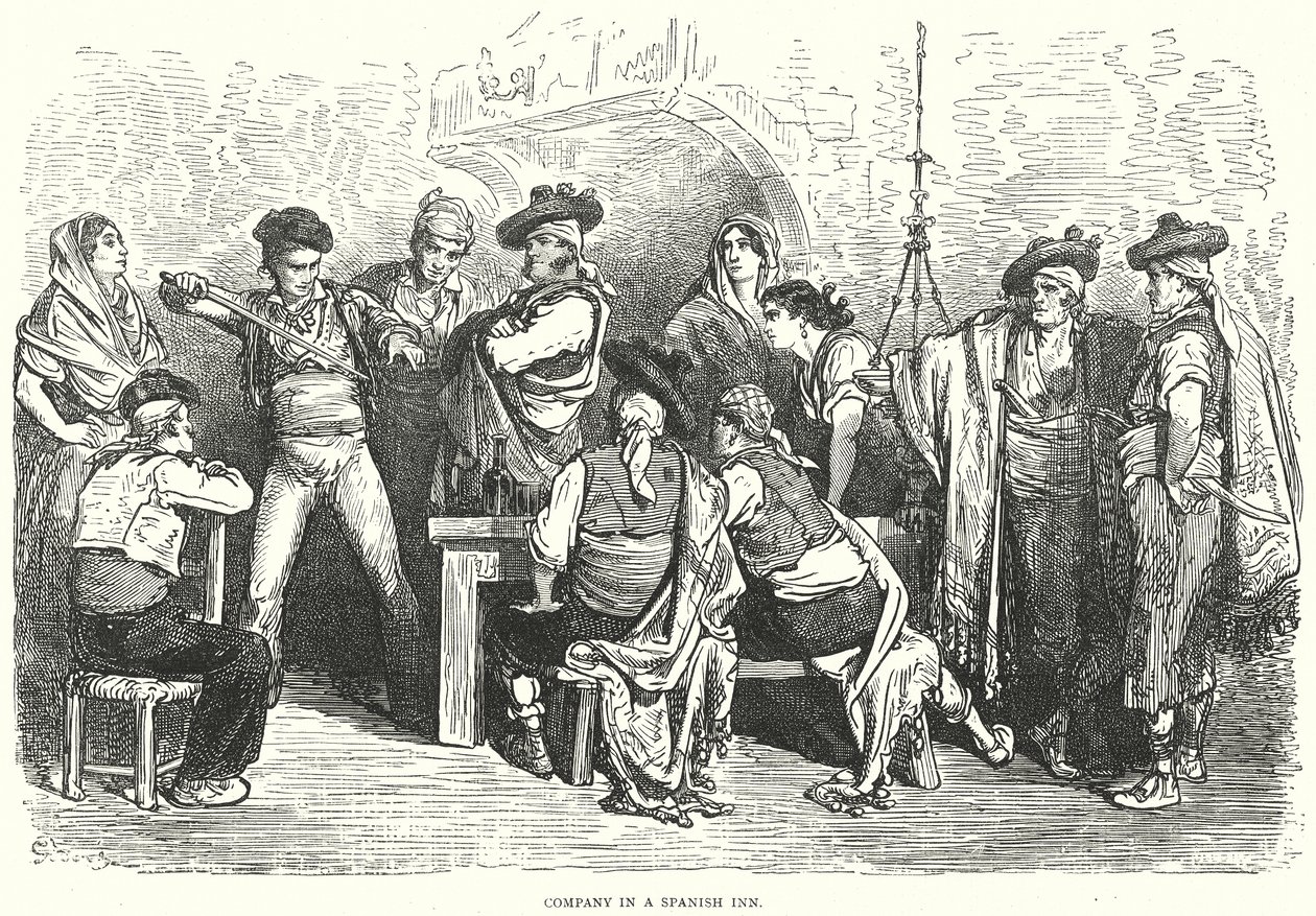 Companhia numa estalagem espanhola (gravura) de Gustave Dore