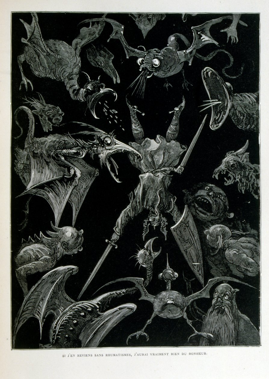 Croque-Mitaine; ilustração 1863, de Gustave Dore (1832 1883); artista francês, gravador, ilustrador. Croque-Mitaine (O papão) um personagem maléfico apresentado às crianças para assustá-las e assim torná-las mais sábias. de Gustave Dore