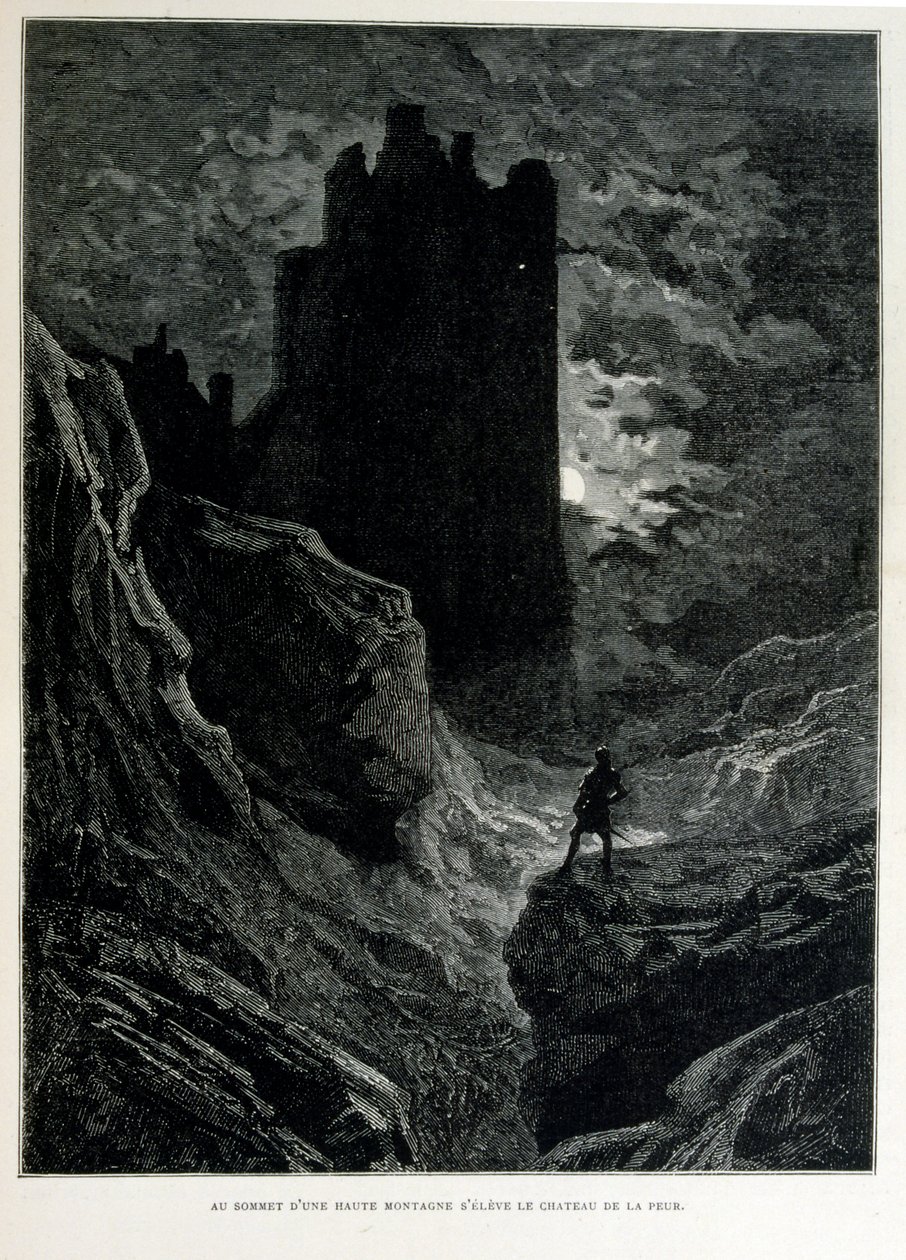 Croque-Mitaine; ilustração 1863, de Gustave Dore (1832 1883); artista francês, gravador, ilustrador. Croque-Mitaine (O papão) um personagem maléfico apresentado às crianças para assustá-las e assim torná-las mais sábias. de Gustave Dore