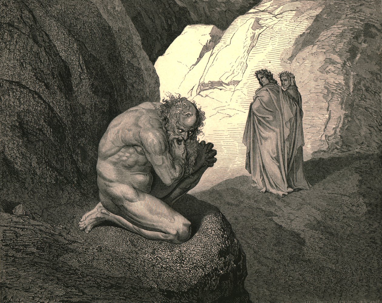 Lobo maldito! Tua fúria interior sobre ti mesma presa, e te consome !, c1890. de Gustave Dore