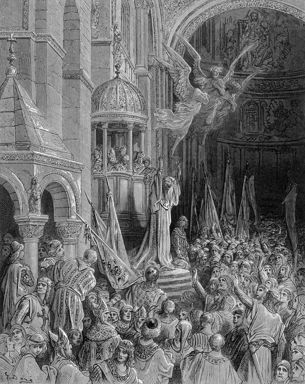 Dandolo pregando a cruzada na igreja de São Marcos em Veneza - gravura de Gustave Doré de Gustave Dore