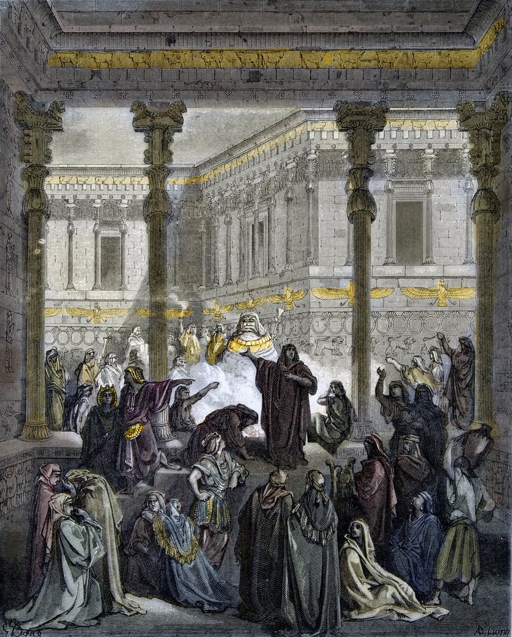 Daniel confundindo os sacerdotes de Baal - Daniel confundindo os sacerdotes de Bel - - Gravura em "A ilustração bíblica" de Gustave Dore (1832-1883) - Gravura em "A Bíblia Dore de Gustave Dore
