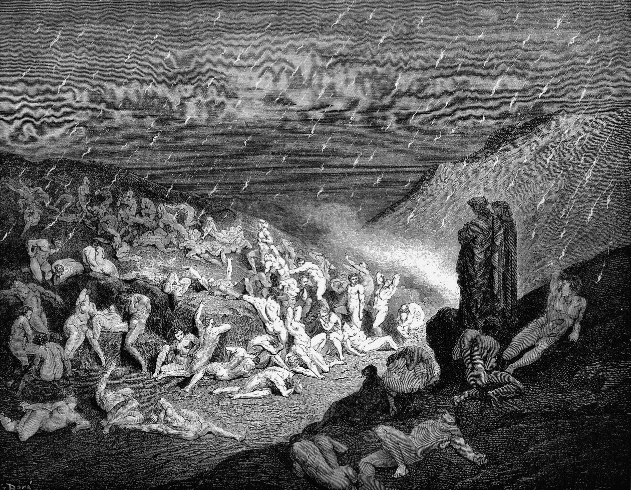 Dante e Virgílio olhando para as almas atormentadas no inferno, 1863 de Gustave Dore