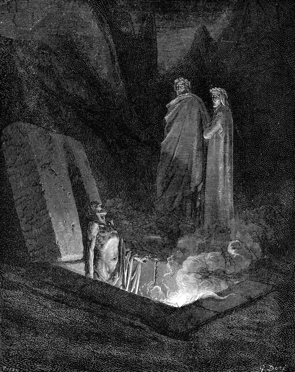 Dante e Virgil olhando para o inferno, 1863. de Gustave Dore