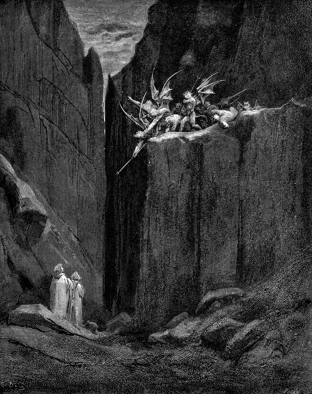 Dante protegido por Virgílio de danos por demônios, 1863 de Gustave Dore