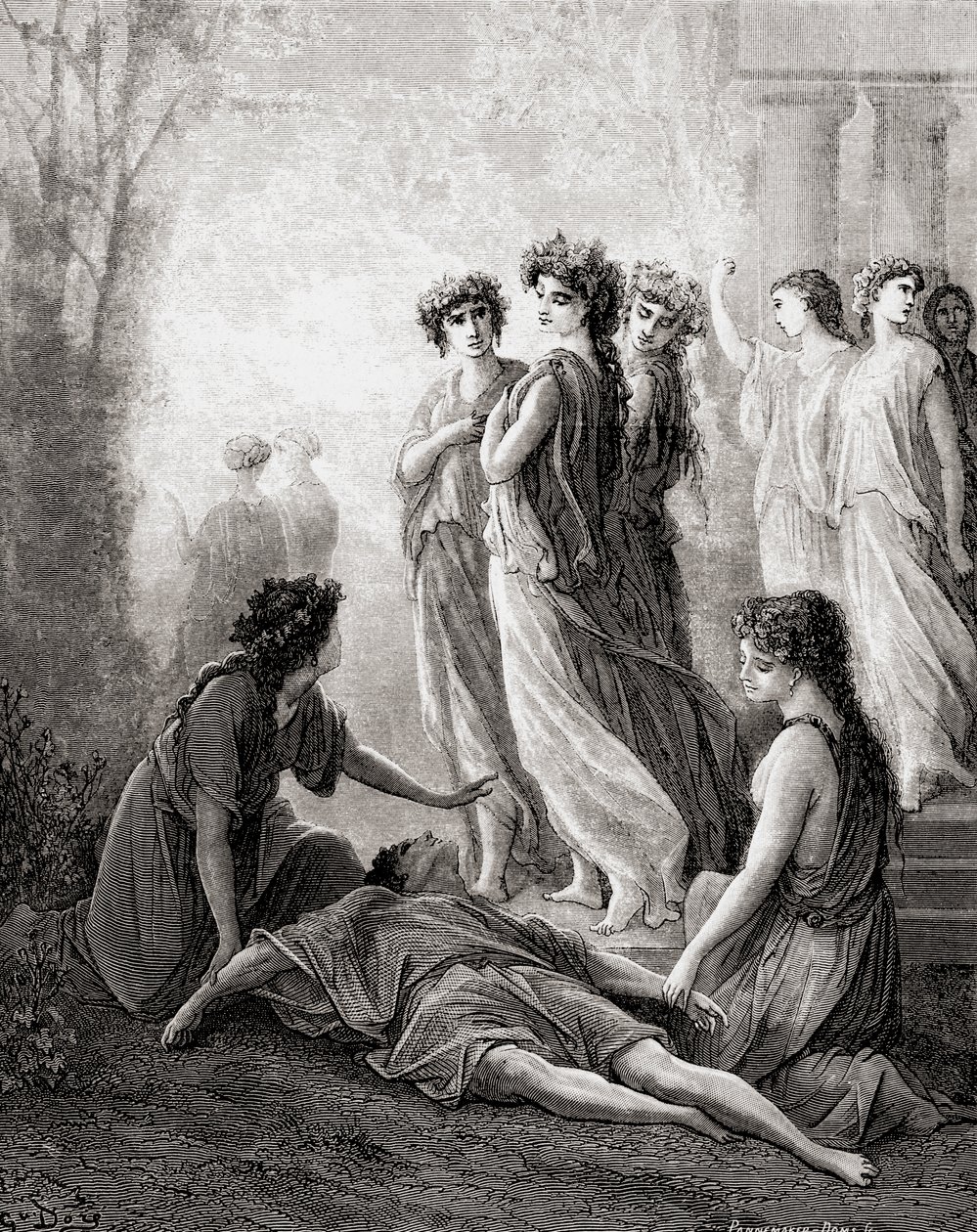 Daphnis et Alcimadure, de uma edição do final do século XIX de Fables de La Fontaine (gravura em madeira) de Gustave Dore