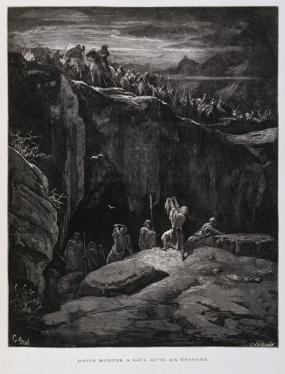 David oferece a sua espada em sinal de lealdade a Saul, rei de Israel, Ilustração da Bíblia de Dore de Gustave Dore