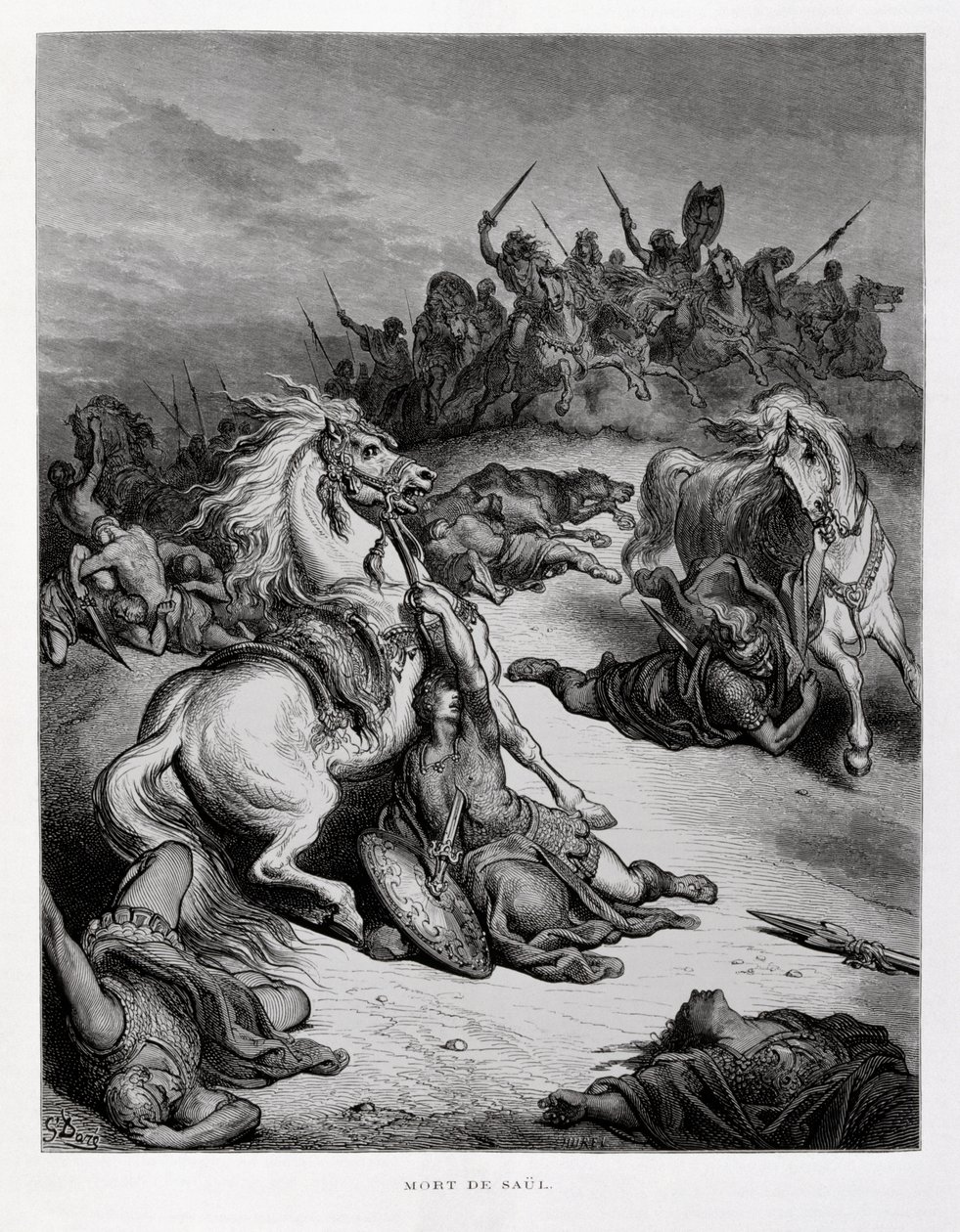 Morte do rei Saul de Israel, ilustração da Bíblia de Dore de Gustave Dore
