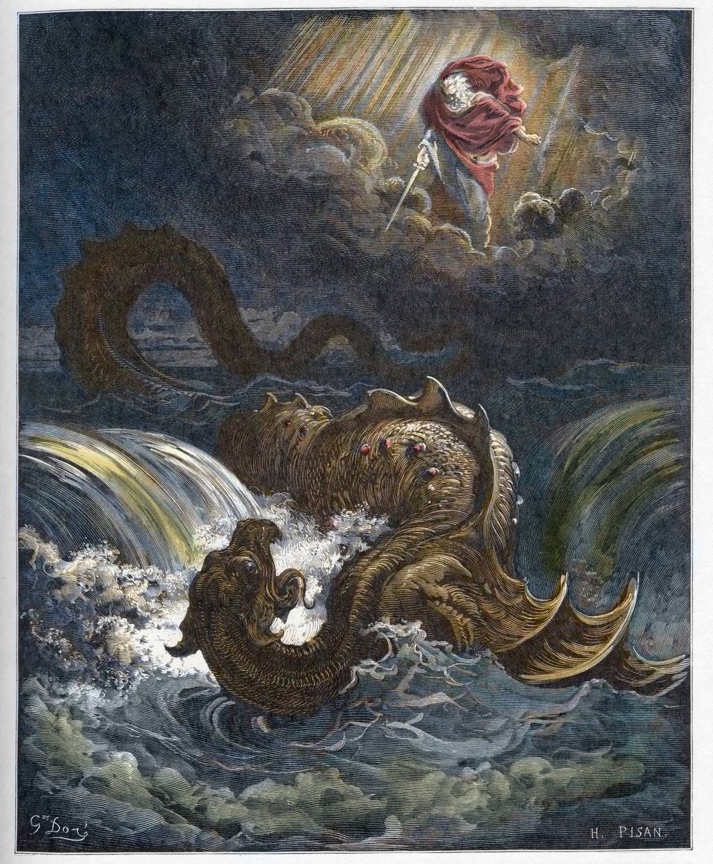 Destruição do Leviatã - A destruição do Leviatã, o monstro marinho do Antigo Testamento - Gravura em "A ilustração bíblica" de Gustave Dore (1832-1883) - Gravura em "A Bíblia Dore de Gustave Dore
