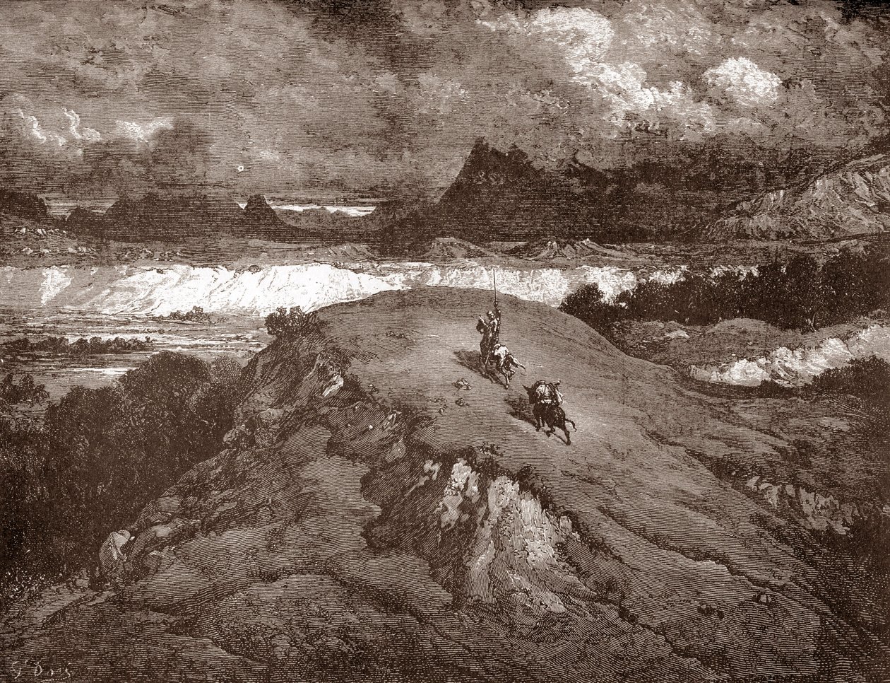 Don Quixote e Sancho Panza aproximando-se da Serra Morena Gravura de Gustave Dore (1832-1883) para "L