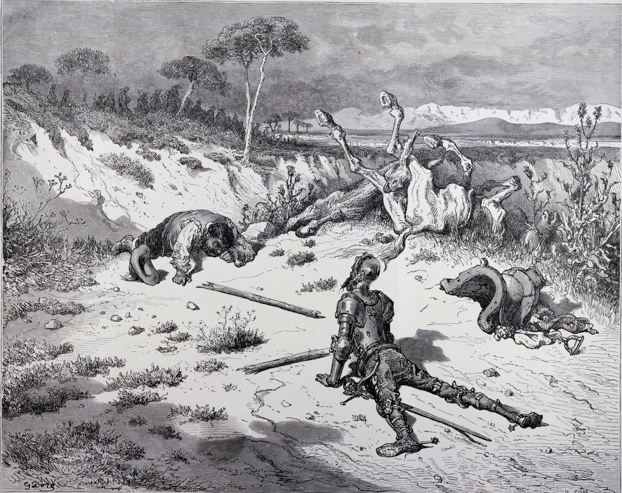 Moralizando a Ingratidão, de Dom Quixote, de "Dom Quixote de la Mancha", de Miguel Cervantes (1547-1616), gravado por Heliodore Joseph Pisan (1822-90), c.1868 de Gustave Dore