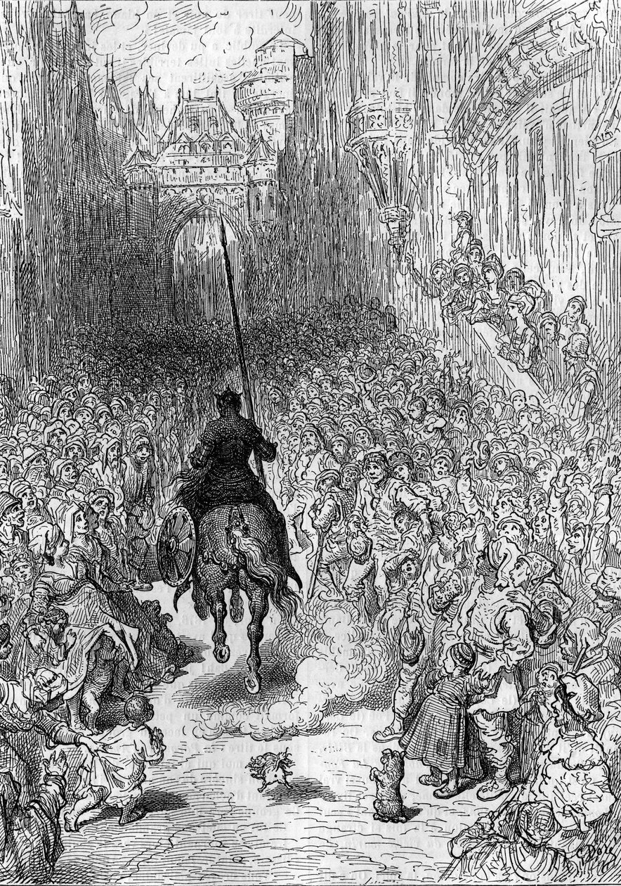 Desenho de Gustave Dore (1832-1883) para o poema "Furious Roland" ("Orlando furioso") (século XVI) de Ludovico Ariosto, conhecido como o Ariosta. Gravura em "Le Journal de la jeunesse". de Gustave Dore