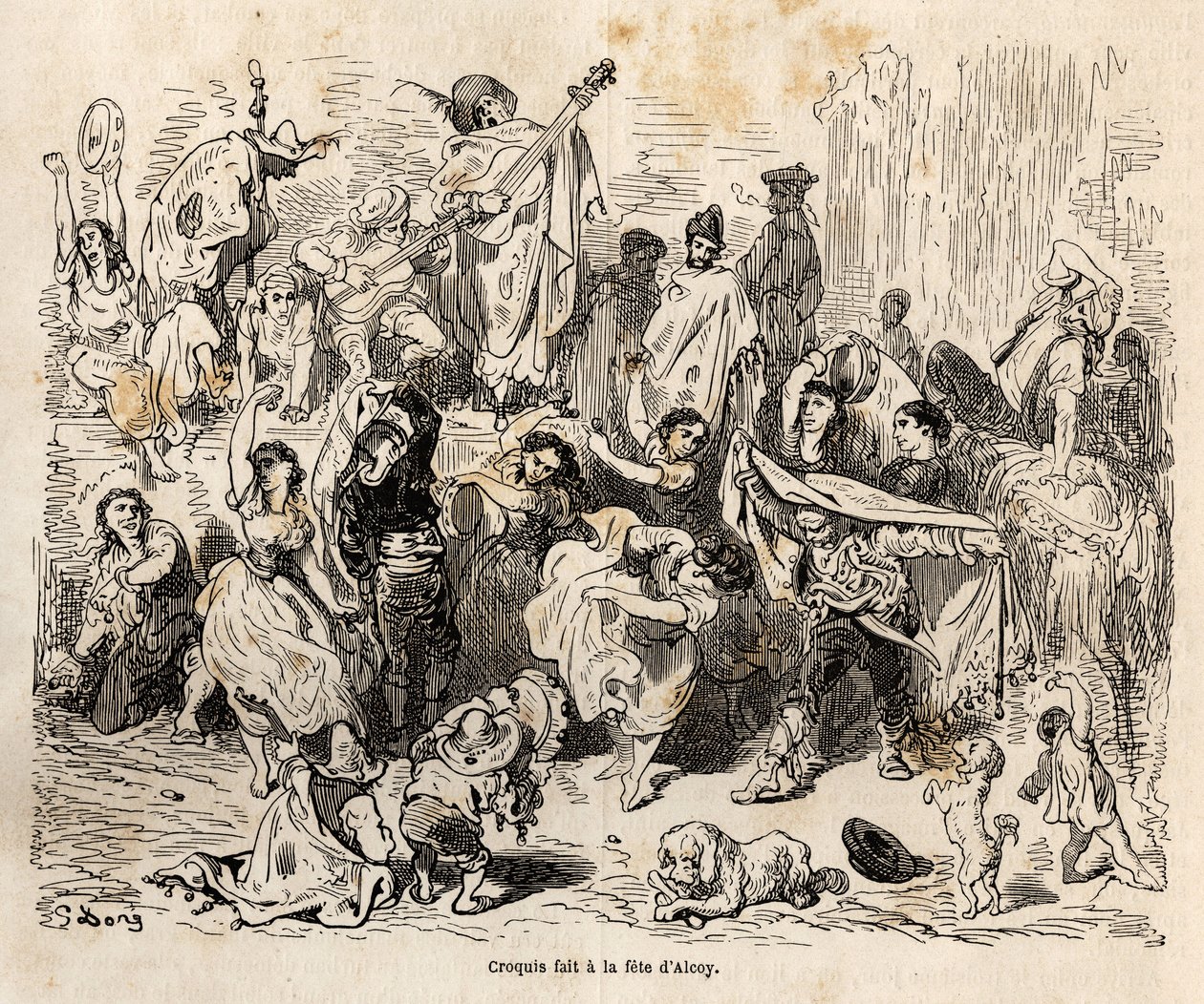 Festas de São Jorge, patrono da cidade de Alcoy, esboço feito sobre o animado Gustave Dore (1832-1883), para ilustrar sua viagem à Espanha, em 1862, com Ch. Davillier. Gravura em "Le tour du monde", editado por Edouard Charton de Gustave Dore