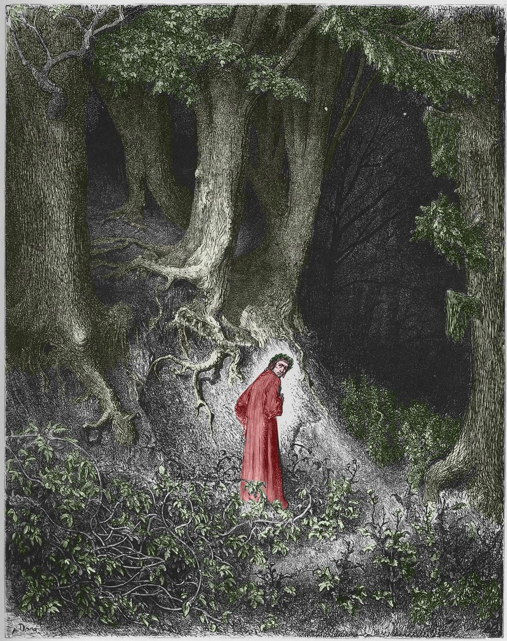 Primeira canção do Inferno: o poeta Dante se encontra em uma floresta. Ilustração de Gustave Dore de Gustave Dore