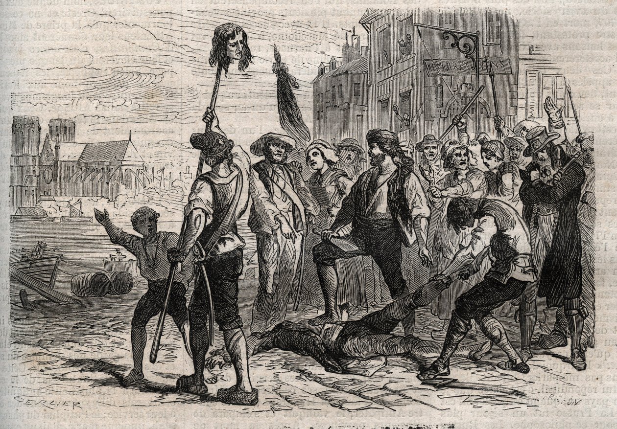Revolução Francesa: Morte de Jacques de Flesselles, Conde de Bregy (1730-1789), administrador francês, prevot des marchands sur les degres de l