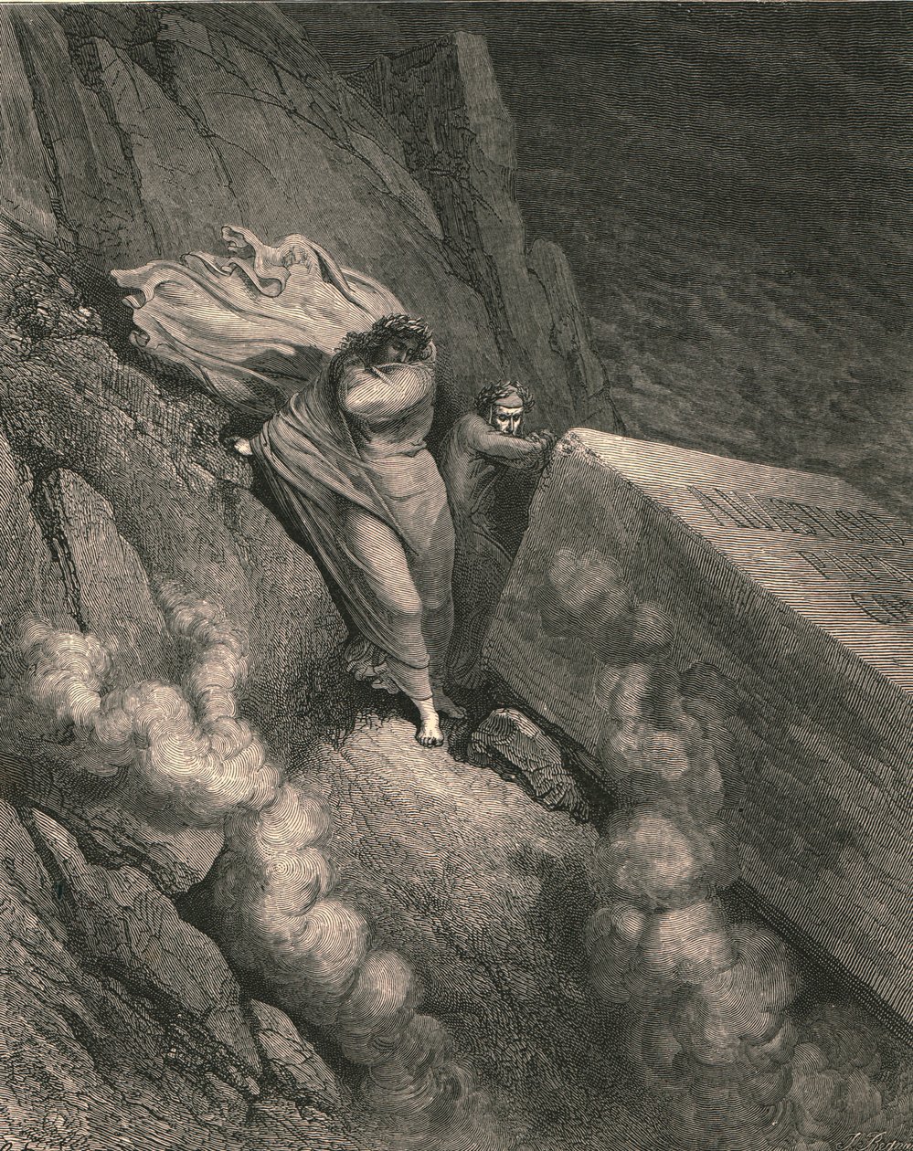 Do abismo profundo, atrás da tampa de um grande monumento ficamos aposentados, c1890. de Gustave Dore