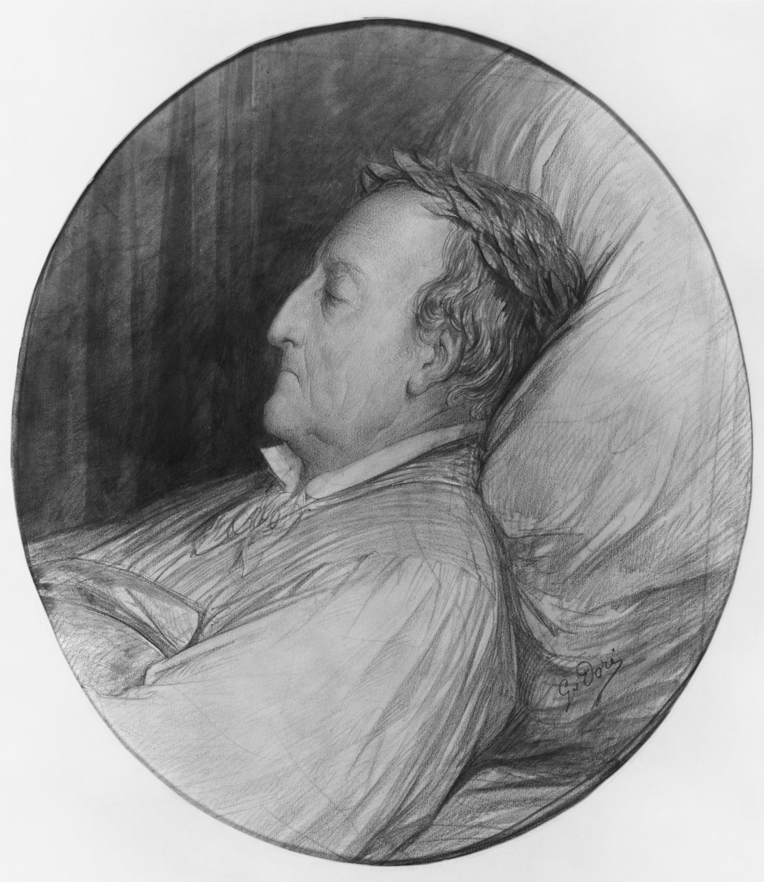 Gioacchino Rossini em seu leito de morte, 1868 (destaques em carvão e guache no papel) de Gustave Dore