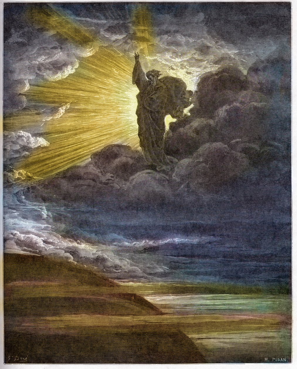 Deus criando a luz - A Criação da Luz - Antigo Testamento (Gênesis) - Criação da luz - Gravura em "A ilustração bíblica" de Gustave Dore (1832-1883) - Gravura em "A Bíblia Dore de Gustave Dore
