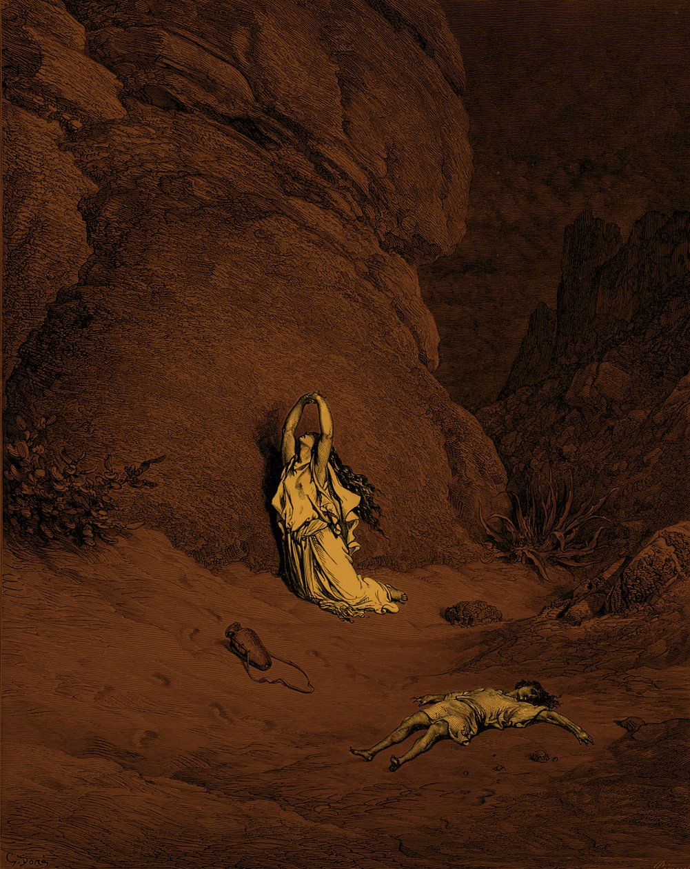 Agar e Ismael, gravura de Doré. - Bíblia de Gustave Dore