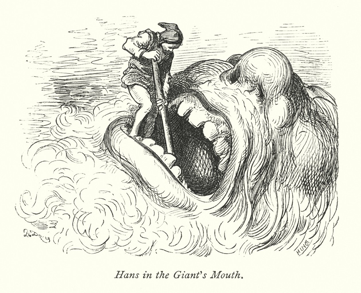Hans na boca do gigante (gravura) de Gustave Dore