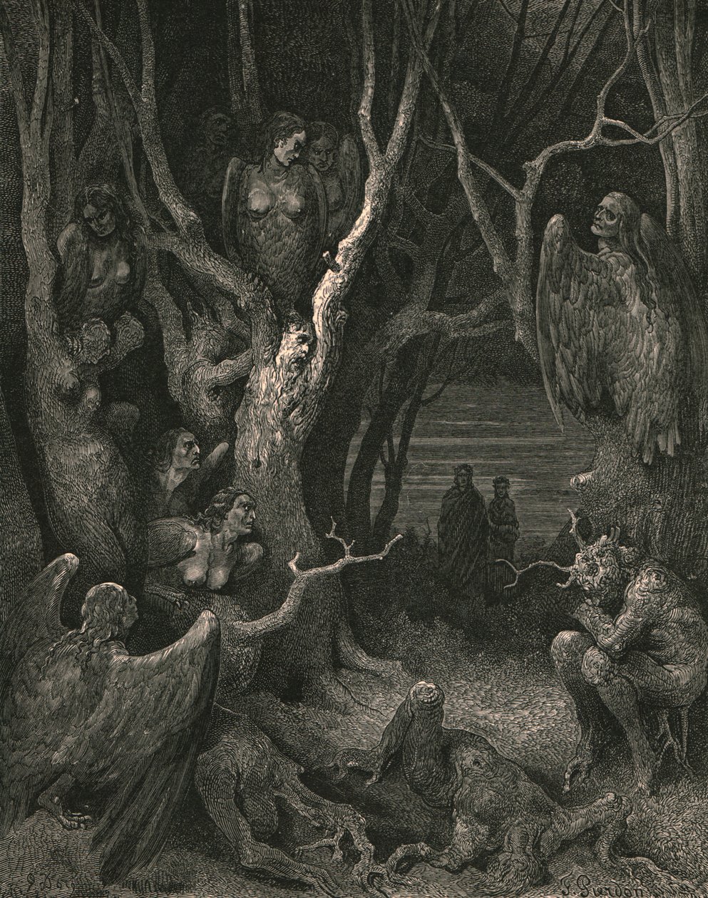 Aqui as Harpias brutas fazem seu ninho, c1890. de Gustave Dore