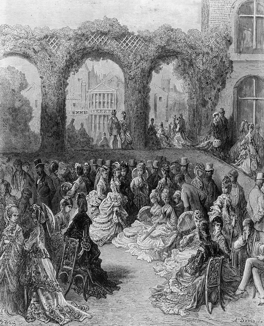 Holland House - A Garden Party, de &39;London, a peregrinação&39;, escrito por William Blanchard Jerrolds (1826-84), gravado por A. Doms, pub. 1872 de Gustave Dore