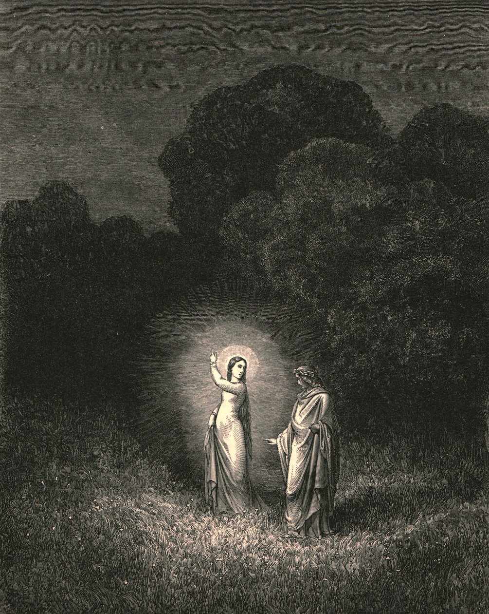 Eu, que agora te ofereço nesta missão, sou Beatrice, c. de Gustave Dore