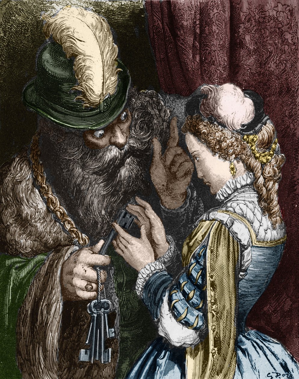 Ilustração para "Bluebeard" por Charles Perrault, 1893 de Gustave Dore