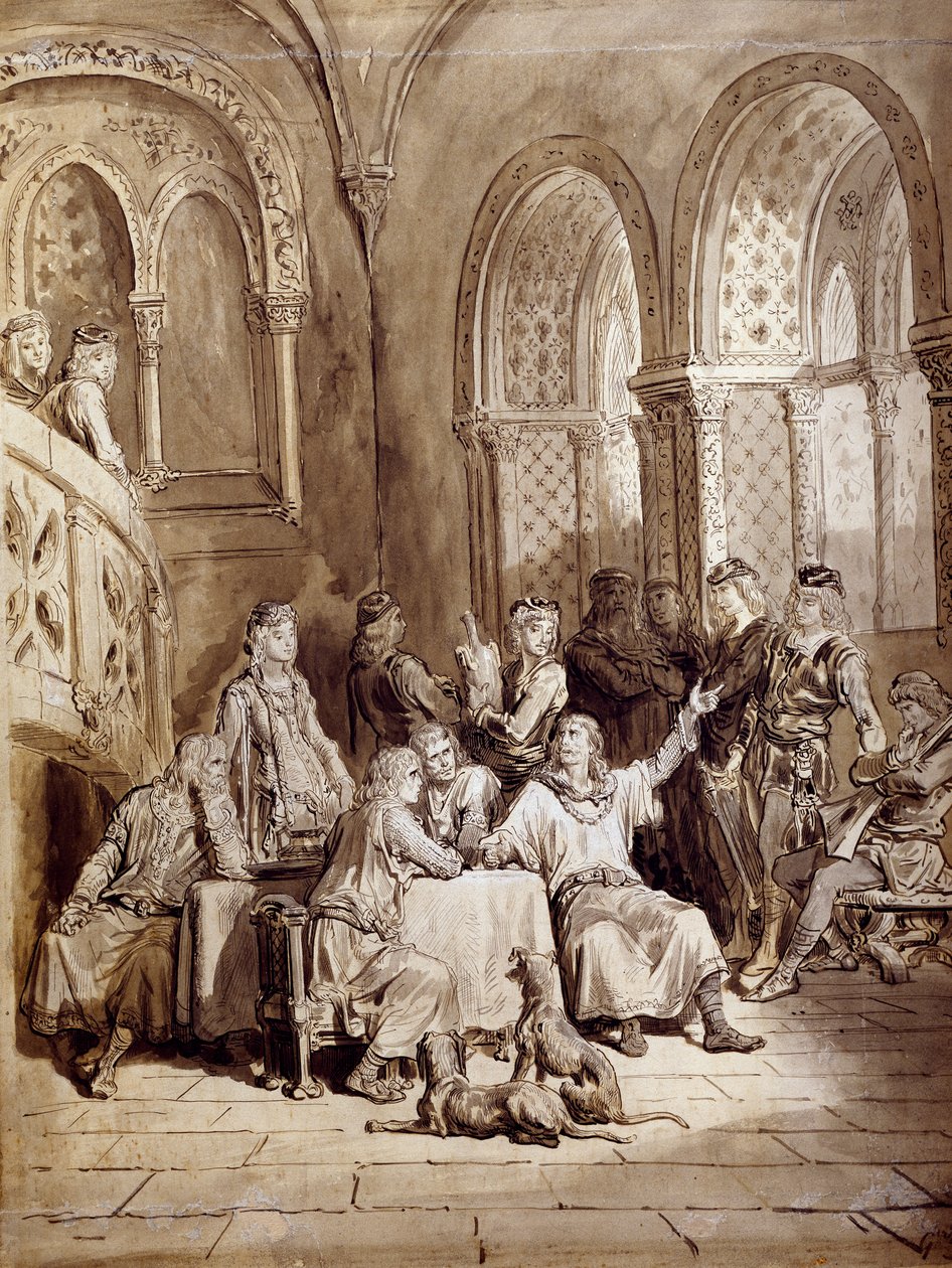 Ilustração para a série de poemas, Idylls of the King de Albert Tennyson (1809-1892), gravura de Gustave Dore