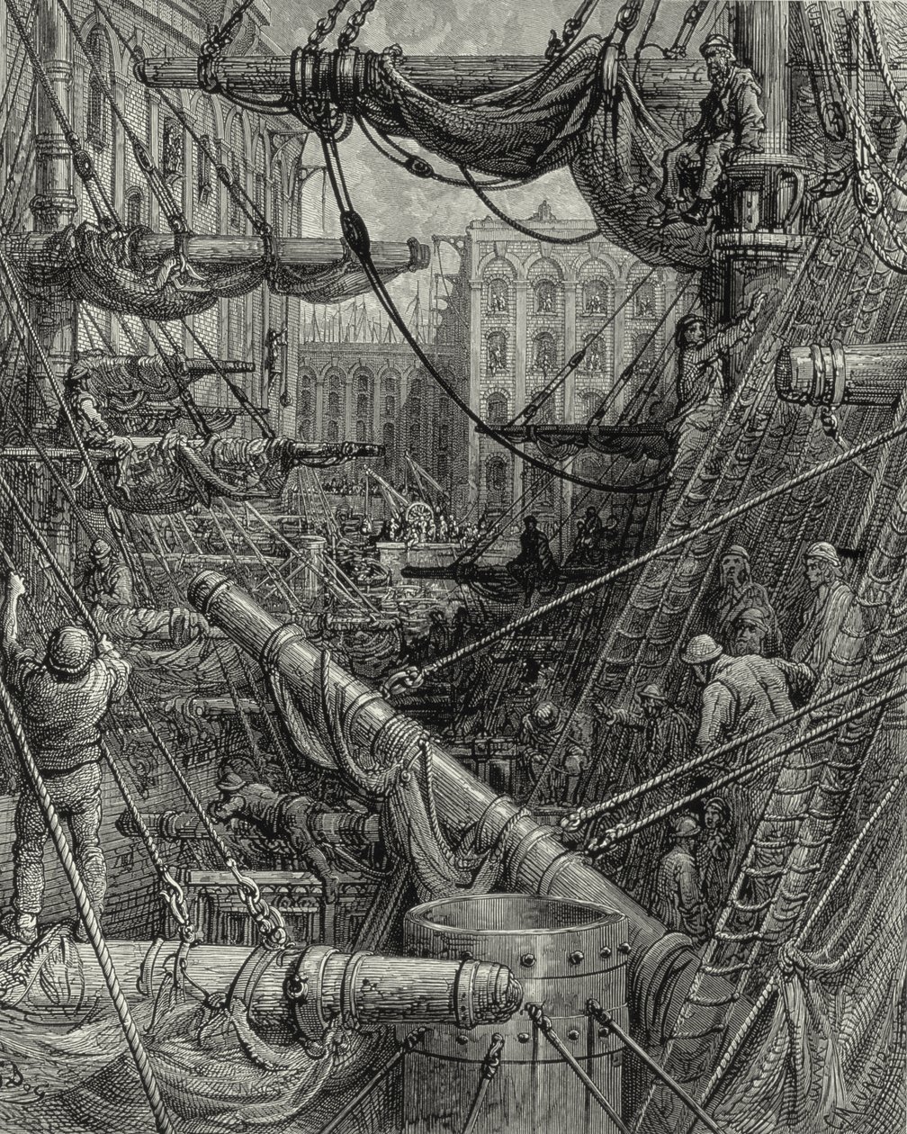 Nas docas de Londres. Gravura: Gustave Doré.  De: "London - A Pilgrimage", texto de W. B. Jerrold, gravura de C. Maurant, 1872. de Gustave Dore