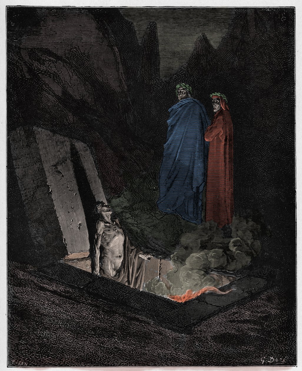 Inferno, Canto 10: Farinata de Uberti fala com Dante, ilustração da "Divina Comédia" de Dante Alighieri, 1885 de Gustave Dore