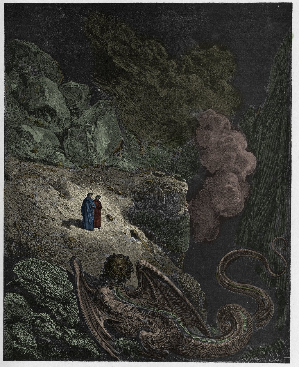 Inferno, Canto 17: Geryon, símbolo do engano, ilustração da "Divina Comédia" de Dante Alighieri, 1885 de Gustave Dore