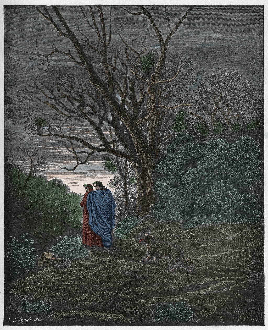 Inferno, Canto 1: A loba aparece, ilustração da "Divina Comédia" de Dante Alighieri, 1885 de Gustave Dore