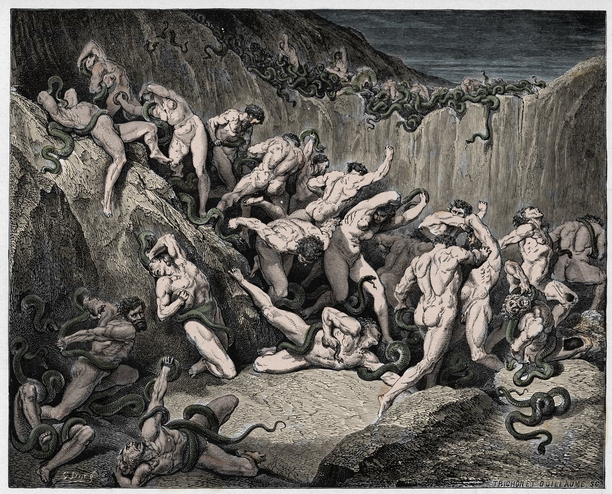 Inferno, Canto 24: Os ladrões atormentados por serpentes, ilustração da "Divina Comédia" de Dante Alighieri, 1885 de Gustave Dore