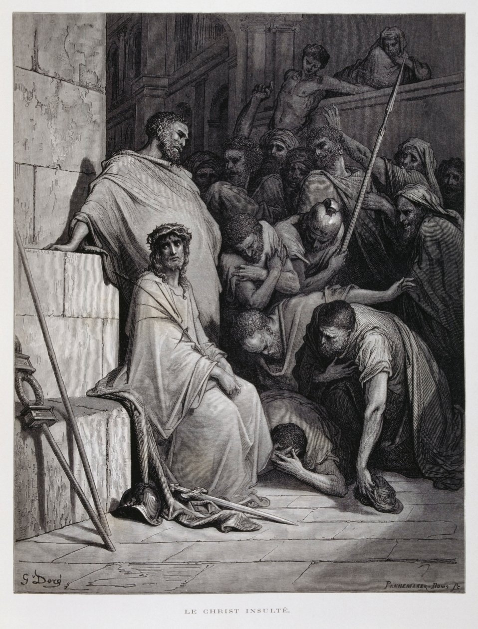 Insultos a Cristo durante o seu julgamento, Ilustração da Bíblia de Dore de Gustave Dore