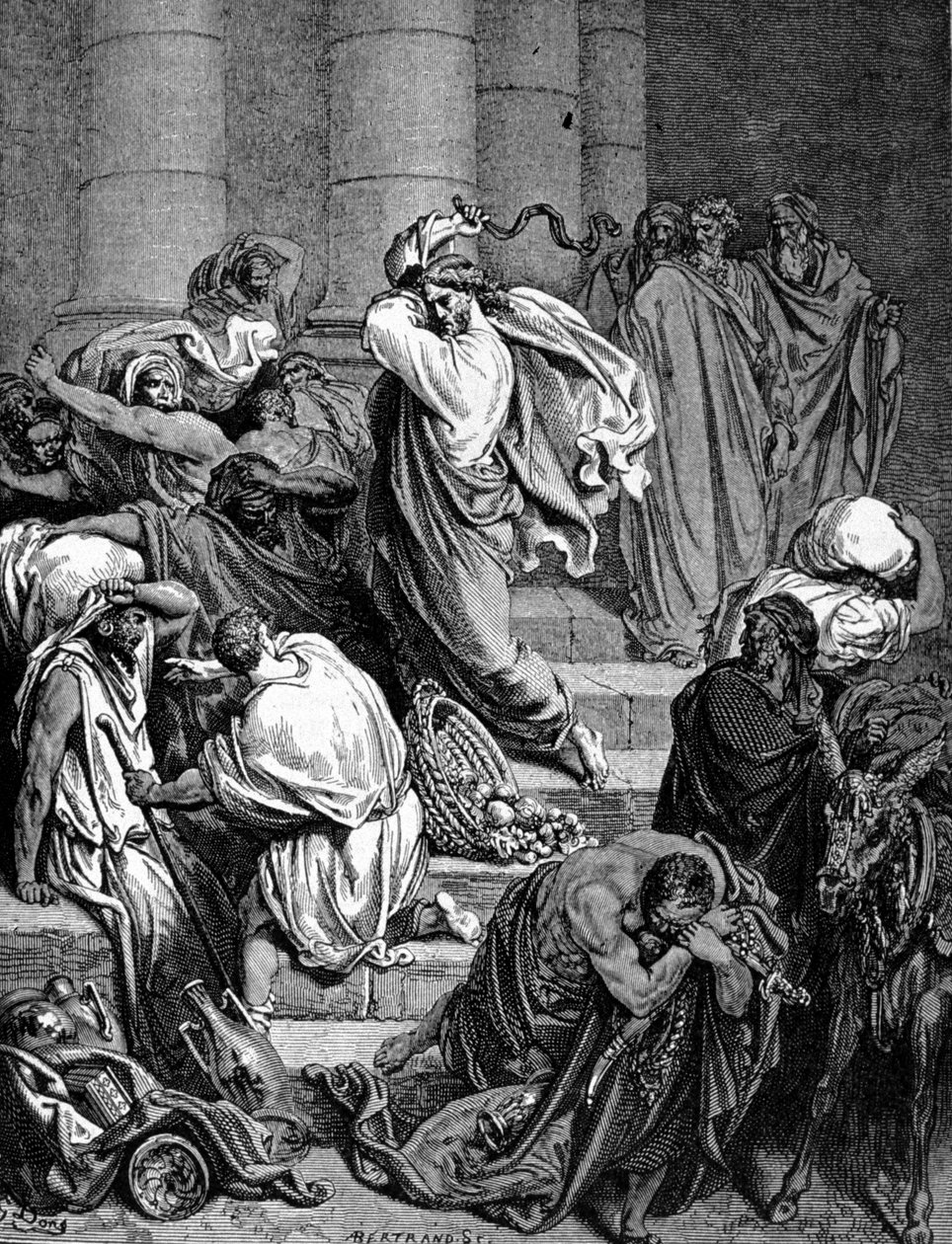Jesus Cristo persegue os mercadores do Templo. Ilustração de Gustave Doré. de Gustave Dore