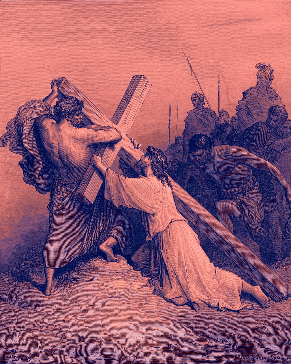 Jesus caindo embaixo da cruz - Bíblia de Gustave Dore