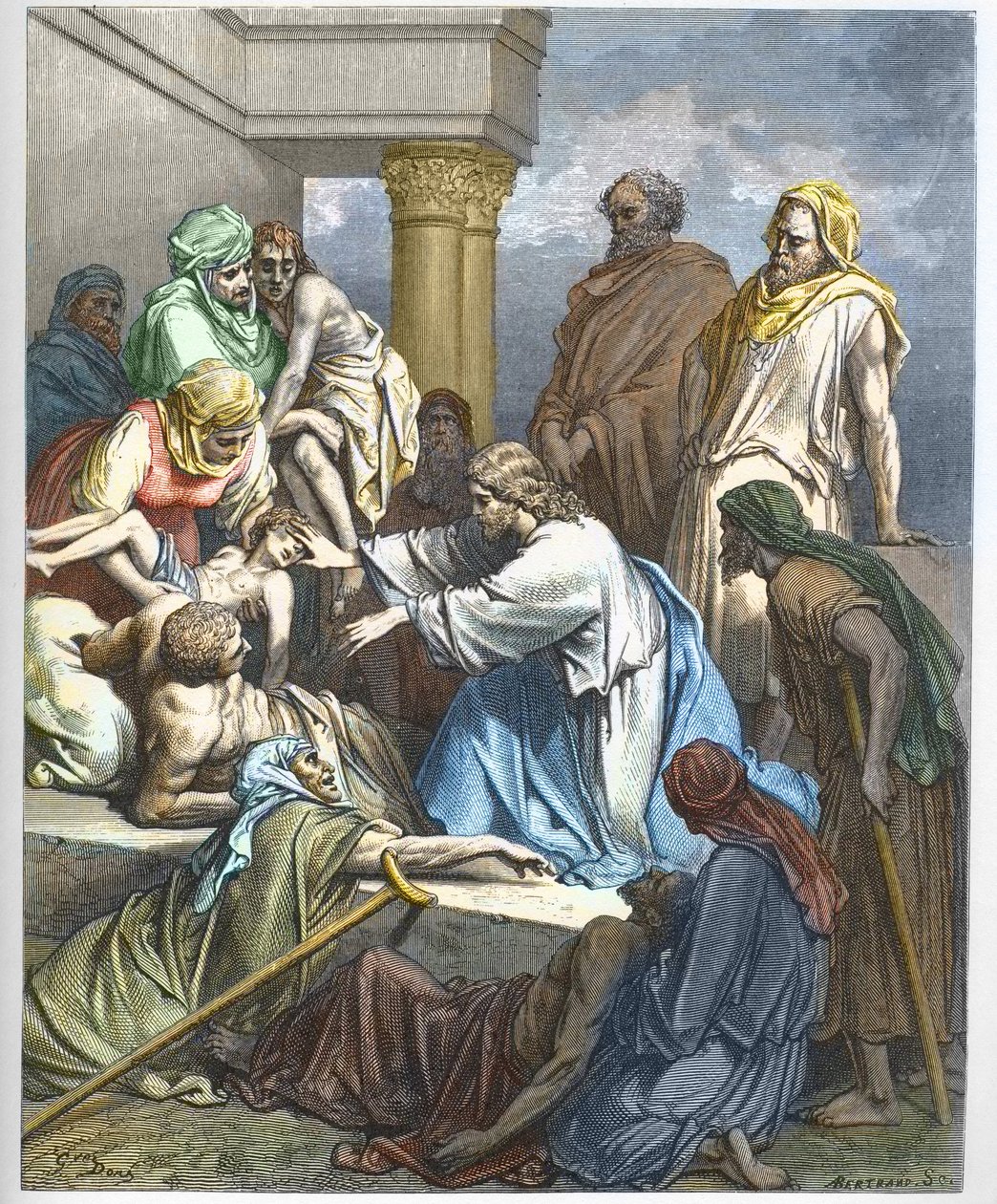 Jesus guerit les malades - Jesus curando os doentes - - gravura em "A ilustração bíblica" de Gustave Dore (1832-1883) - gravura de "A Bíblia Dore de Gustave Dore