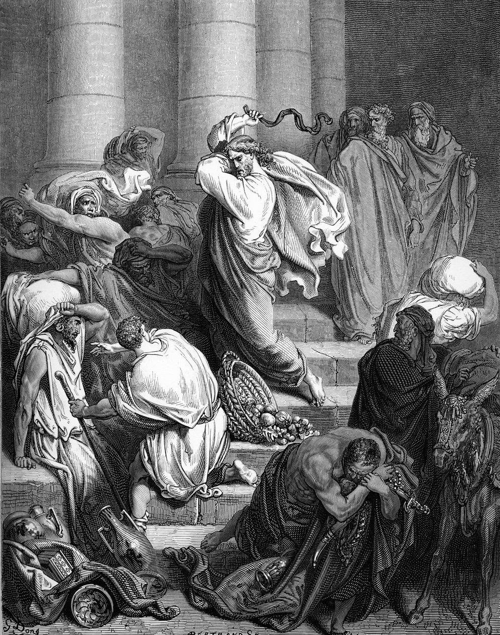 Jesus no templo, gravada por Doré. - Bíblia de Gustave Dore