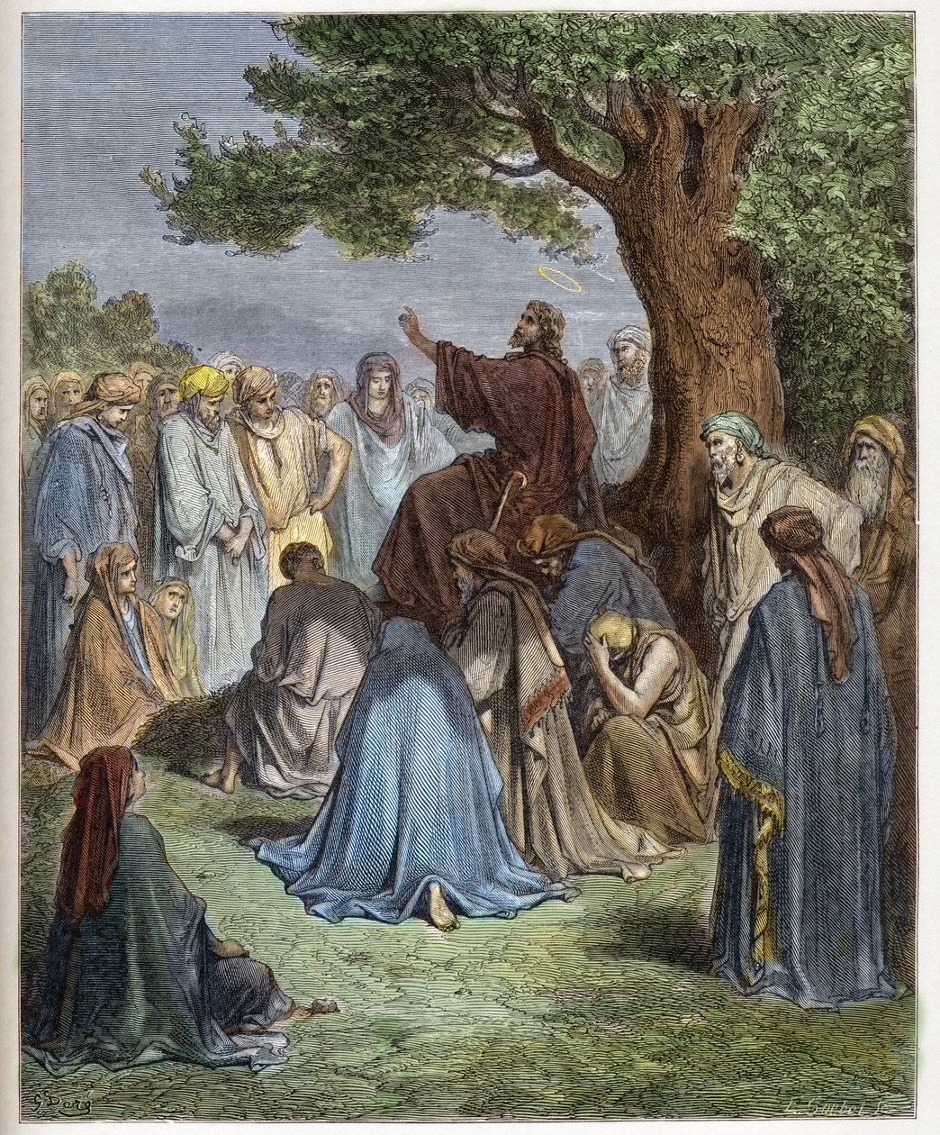 Jesus prega à multidão - Jesus prega à multidão - Jesus prega diante da multidão - - Gravura em "A ilustração bíblica" de Gustave Dore (1832-1883) - Gravura de "A Bíblia Dore de Gustave Dore