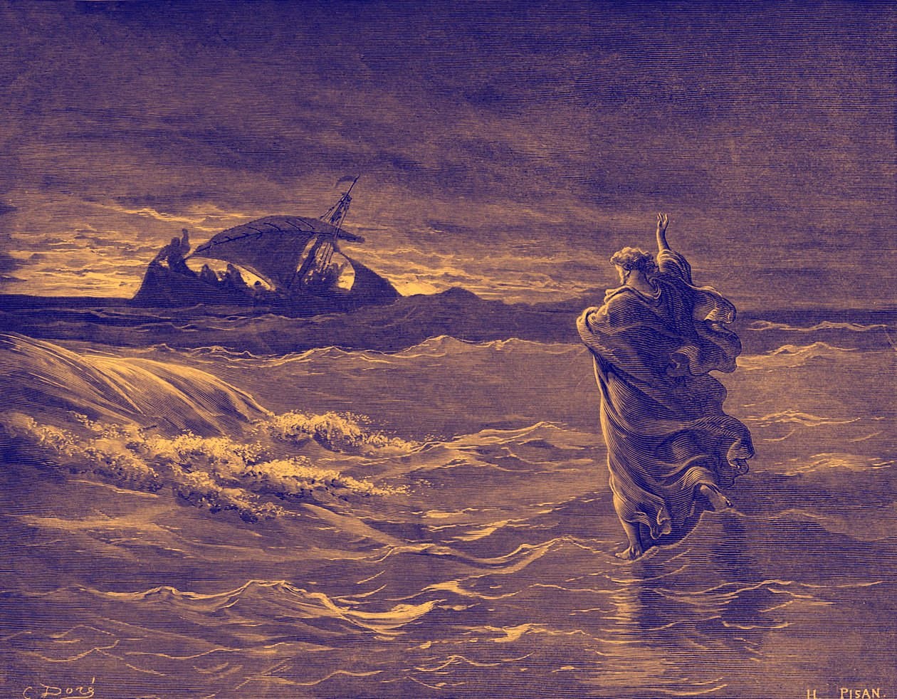 Jesus andando no mar - Bíblia de Gustave Dore