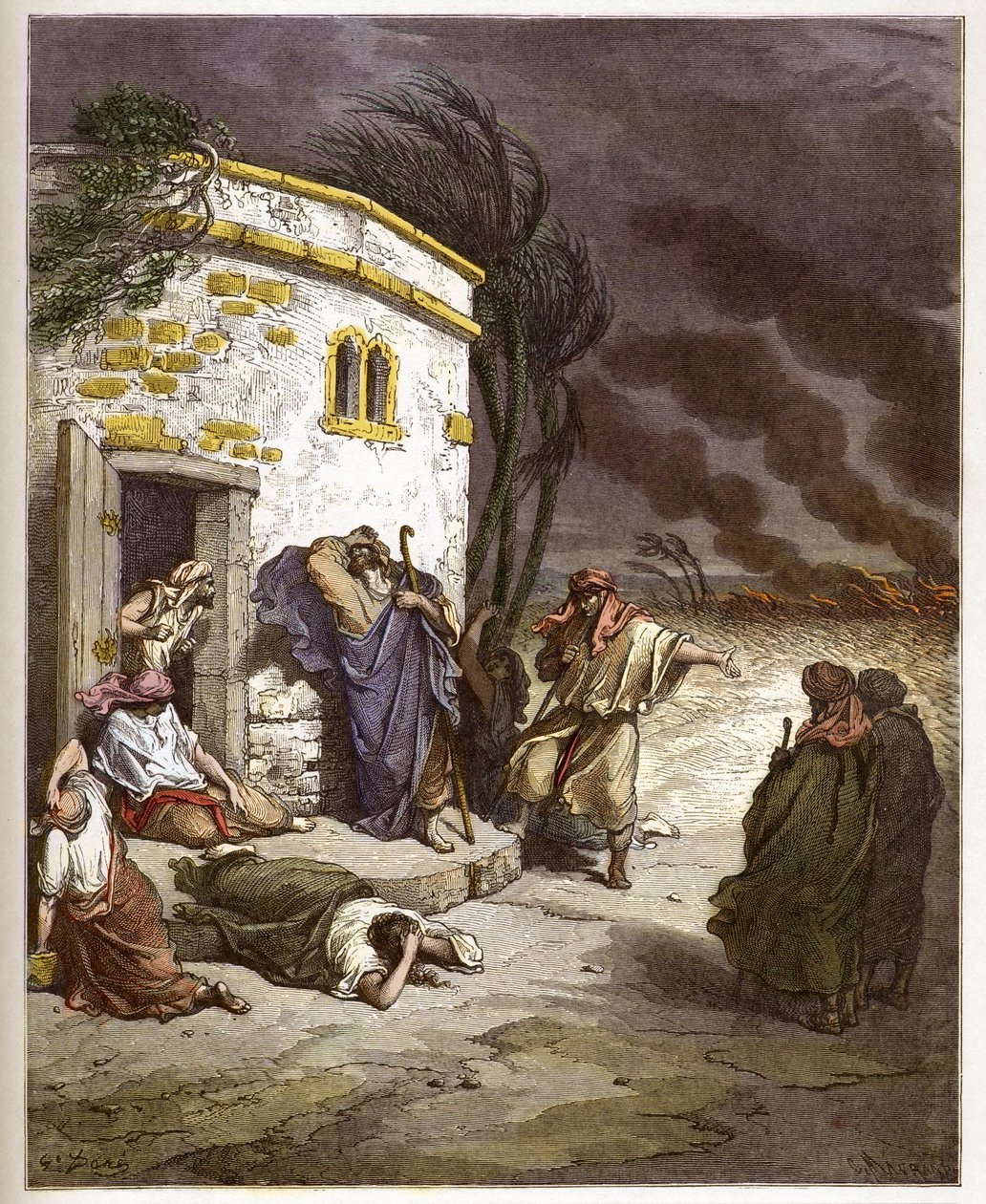 Ouvir de Jó a sua ruína - Job learant sa ruine - - gravura em "The Bible illustree" de Gustave Dore (1832-1883) - gravura em "The Dore Bible" de Gustave Dore