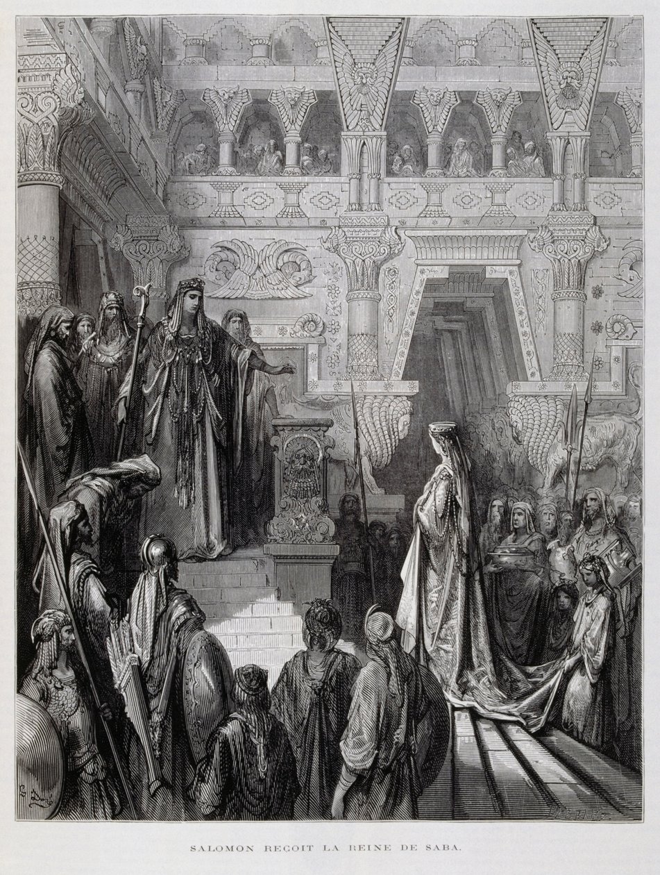 O rei Salomão recebe a rainha de Sabá, Ilustração da Bíblia de Dore de Gustave Dore