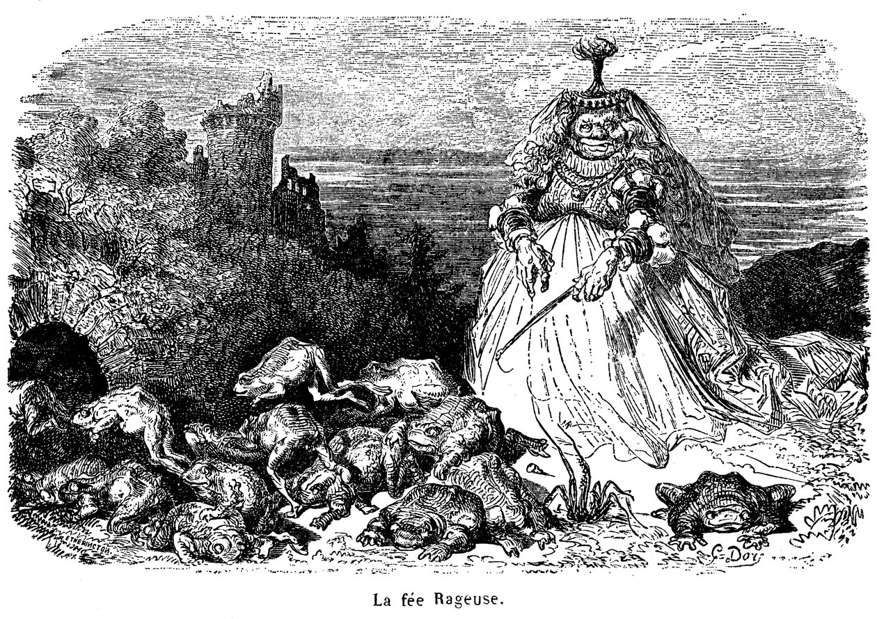 La fee Rageuse e a sua manada de sapos: gravura de Gustave Dore para ilustrar o conto Pooh, da Condessa de Segur, dos Novos Contos de Fees, Hachette 1896 - de Gustave Dore