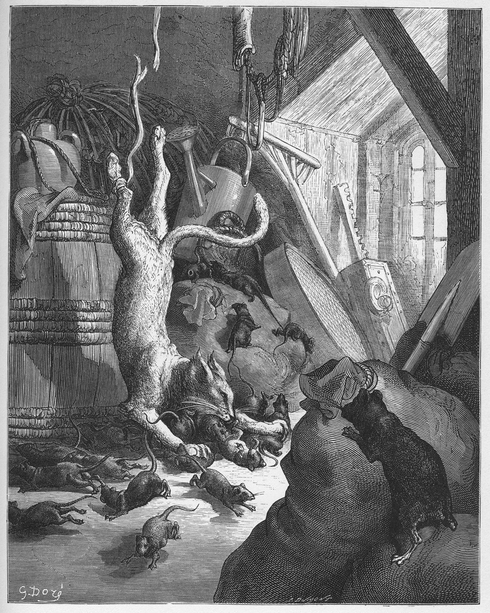 O gato e um rato velho - O gato e um rato velho - de "Fábulas" de Jean de La Fontaine de Gustave Dore