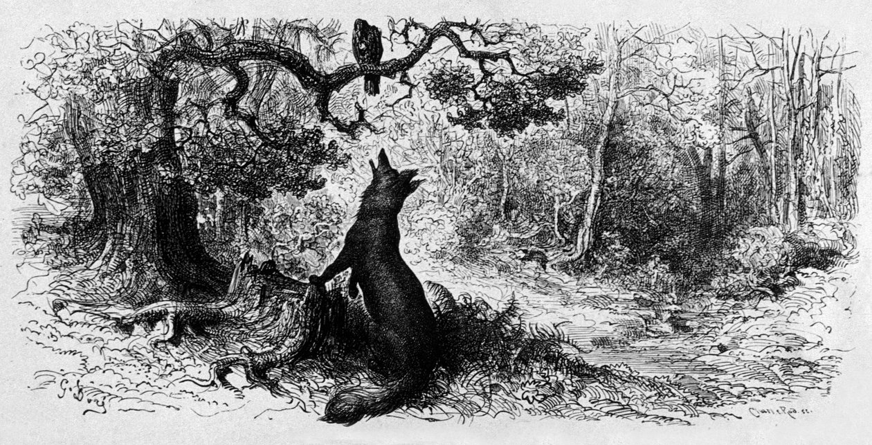 O corvo e a raposa (gravura) de Gustave Dore