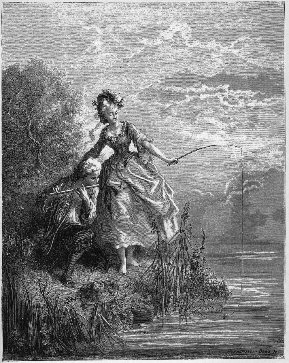 Os Peixes e o pastor que toca flauta - Os peixes e o pastor que toca flauta - de "Fábulas" de Jean de La Fontaine de Gustave Dore