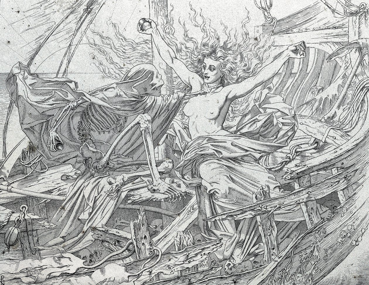 A vida e a morte atraem o destino da tripulação por sorteio. de Gustave Dore