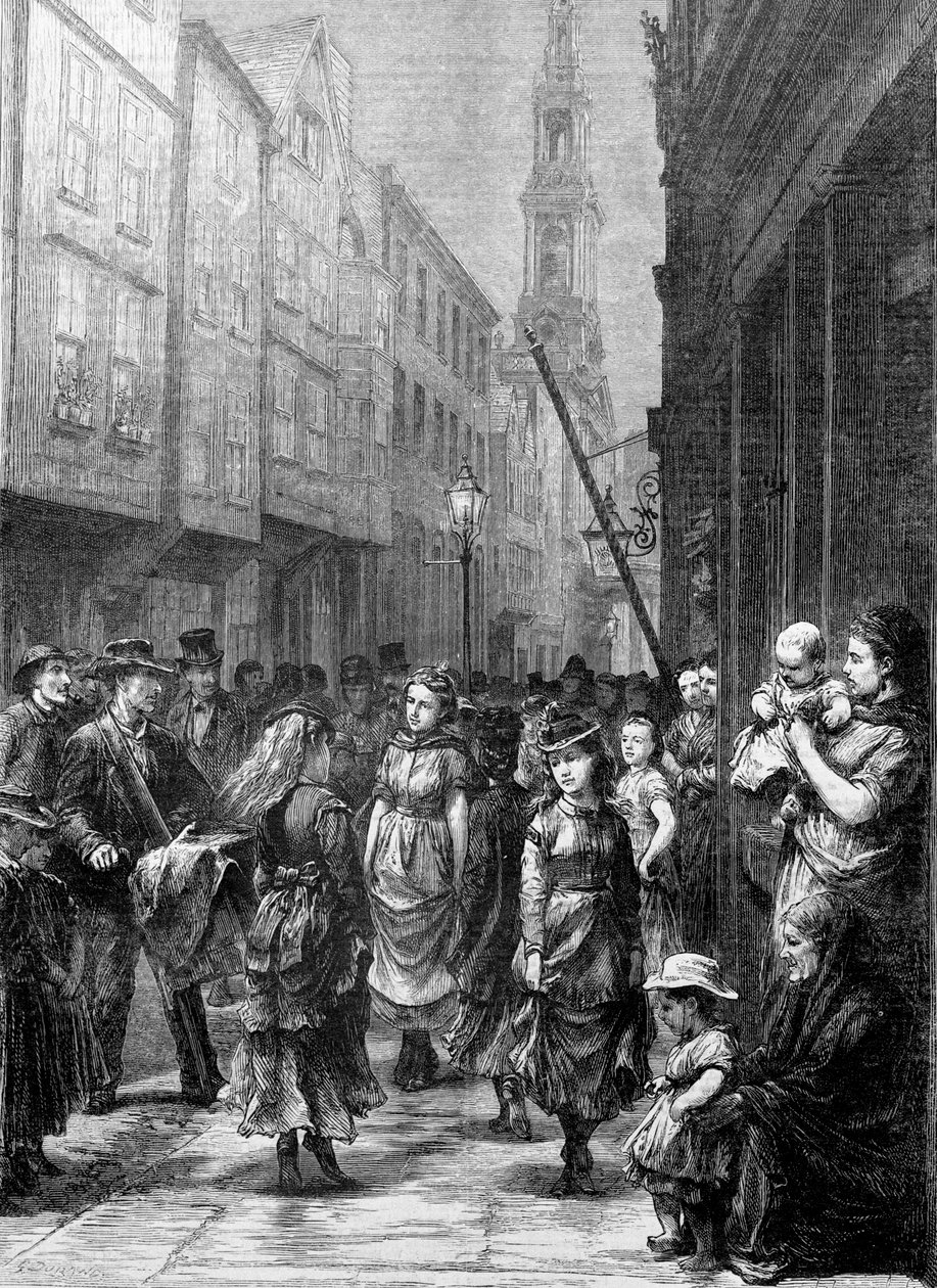 Meninas de baixa vida dançando para o comércio, Drury Lane, City of Westminster, Londres, c1852-c1883 de Gustave Dore